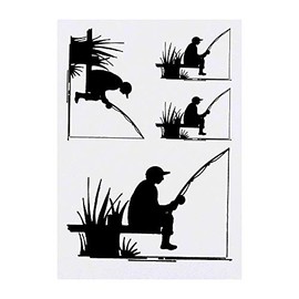 4 x 'Man Fishing Silhouette' Temporary Tattoos - Water Resistant, Skin-Safe, Non-Toxic Transfers, Mixed Sizes (TO00037251)