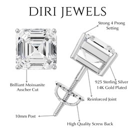 3CT Moissanite Princess Stud Earrings, 0.5ct-3ct D Color VVS1 Clarity Princess Cut Moissanite 14K Gold Plated 925 Sterling Silver Hypoallergenic Earrings for Women & Men