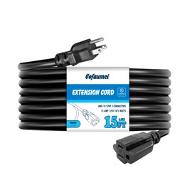 Heavy Duty Extension Cord Outdoor Indoor 15 FT 10 Gauge 3 Prong SJTW 15AMP 1875W 10/3 Electric Cord, Weatherproof Short Power Cable for for Outdoor Lights, Lawn, NEMA 5-15P/R, UL Listed