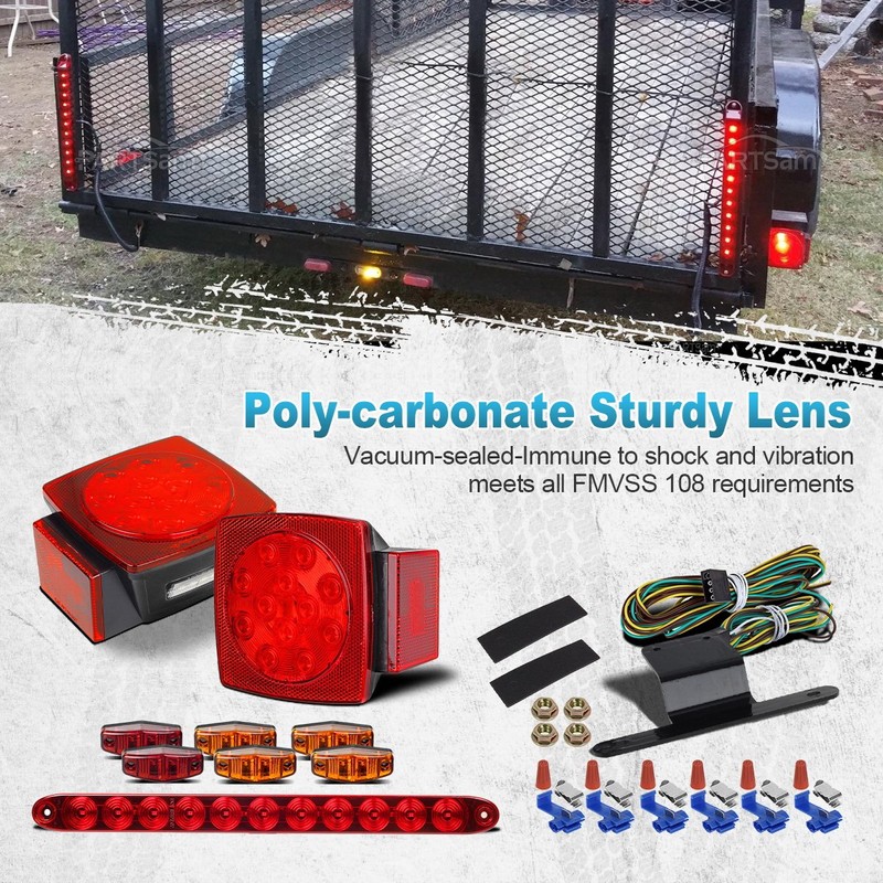 Partsam Submersible Under 80" LED Trailer Light Kit,Square Stop Turn