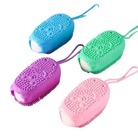 Silicone Body Shower Scrubber, 2-in-1 Massaging Bath Brush with Soap Holder, (Green)
