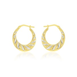Tuscany Silver Women's Sterling Silver 9 ct Gold Bonded 2-Tone Stripe 20 mm Creole Earrings