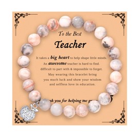 Teacher Appreciation Gifts for Women,Natural Stone Teacher Bracelet Teacher Meaningful Gifts for Women,Teacher Gifts Thanksgiving Birthday Retirement Gift(A)