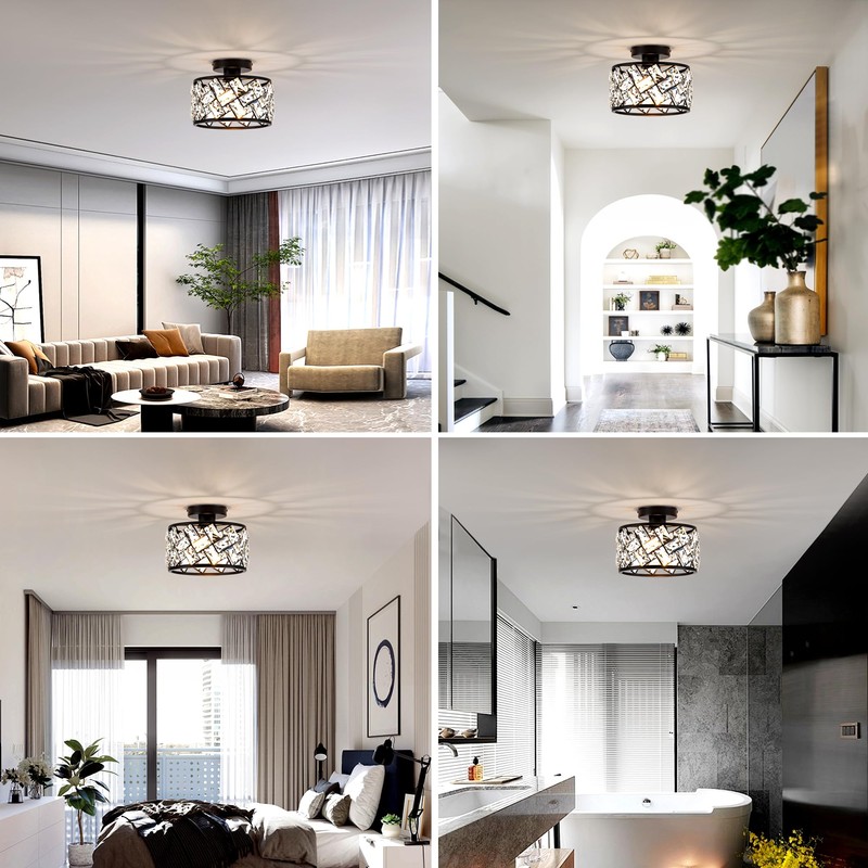 Rpzloila Crystal Ceiling Light Fixture, Modern Semi Flush Mount Ceiling