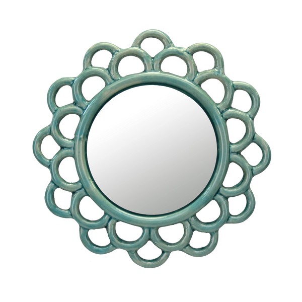 Stonebriar Decorative 9" Turquoise Round Ceramic Cutout Accent Wall Mirror