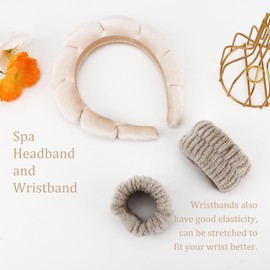 DRESHOW Spa Headband for Washing Face Wristband Set Sponge Soft Terry Cloth Makeup Skin Care Non-Slip Headband for Women, 1 set: 83b-champagne