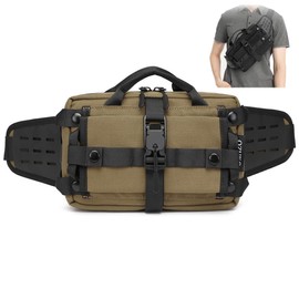 ACEXIER Tactical Men's Belt Bag Outdoor Sports Chest Bag Waterproof Shoulder Strap Bag EDC Shoulder Bags for Hunting Camping Hiking, khaki