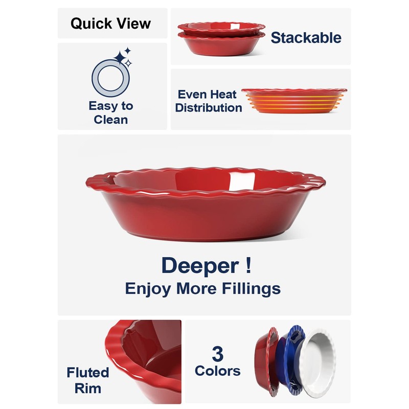 LE TAUCI Ceramic Pie Pans for Baking, 9 Inches Pie