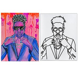 Indigo Art Studio Pre Drawn Canvas Paint Kit for Adults | Art Activity | Afro King#3 Retro Wall Art | Birthday Gift & Sip and Paint With Twist Party Favor (8x10 Inches)