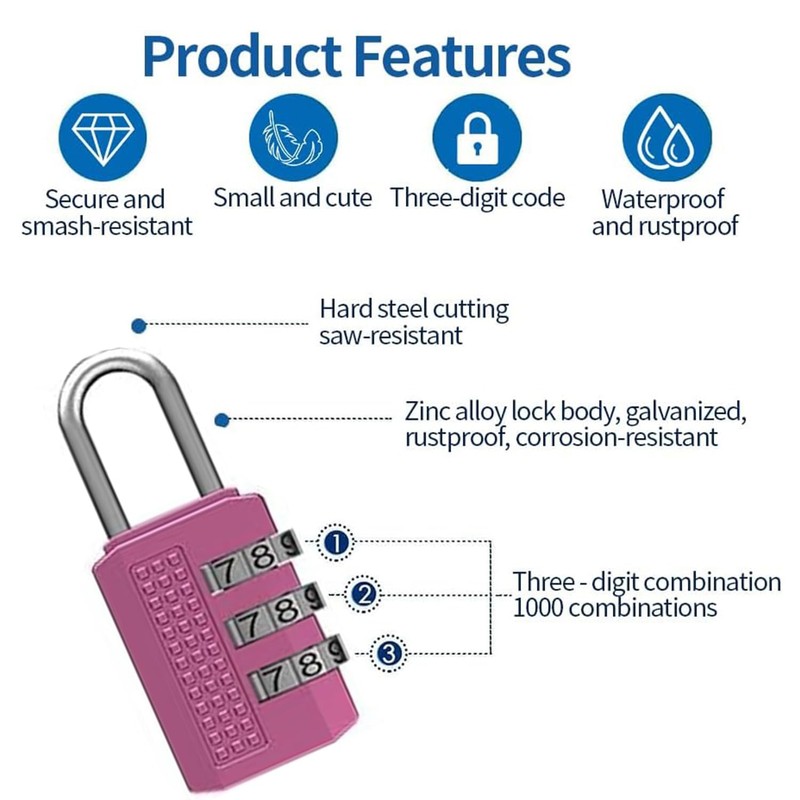 Yharnamite 4 Pcs Combination Lock for Locker, 3 Digit Combination