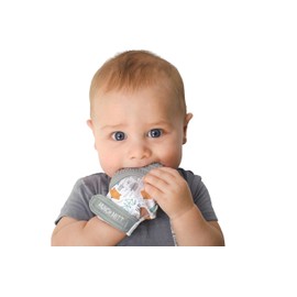 Malarkey Kids Munch Mitt Teether - Protects Hands from Chewing & Saliva, Heals Aching Gums, Promotes Sound & Visual Stimulation for Babies Up to 1-Year-Old (Grey Fox)