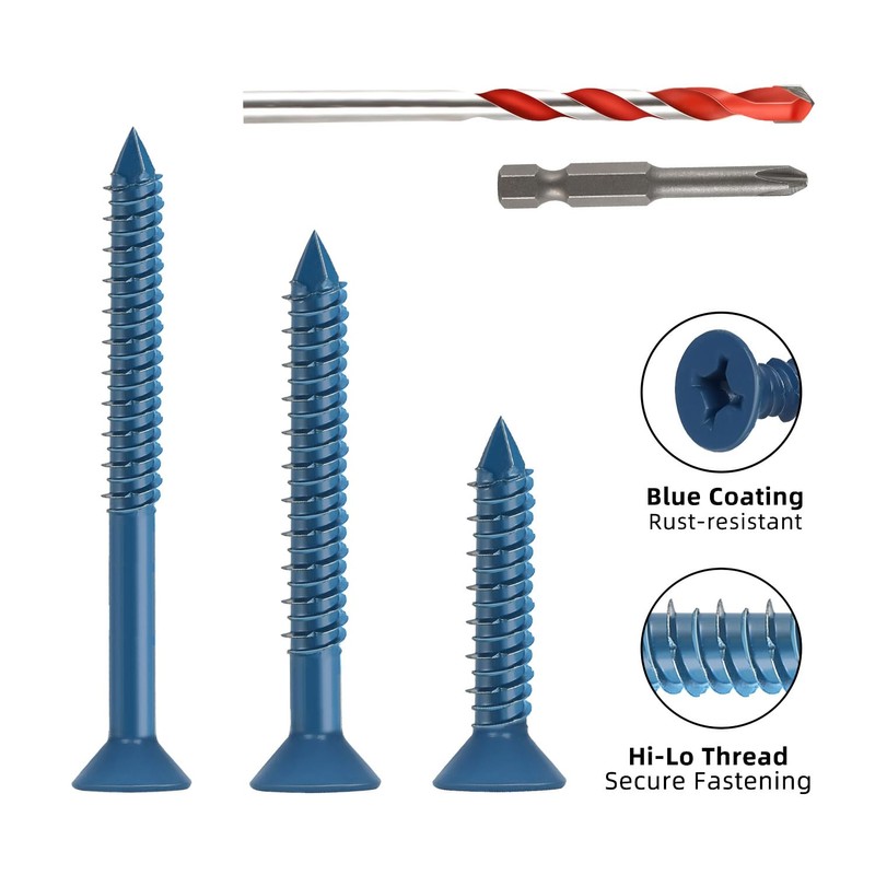 1/4" x 2-3/4" Concrete Screws, 50 PCS Blue Flat Head