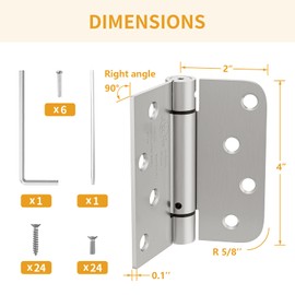 Luxbaro 3 Pack Self Closing Door Hinges, 4 Inch Spring Loaded Hinges with Square & 5/8'' Radius Corners, Adjustable Tension for Garage, Front Door, for Left and Right Hand Door, UL Listed