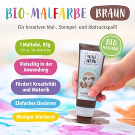 Miniwerk Organic Paint Brown with Sponge Attachment Made of Natural Raw Materials, Free from Harmful Substances, Like Finger Paint, Footprint Baby Memory and Decoration for Baby and Toddler Room