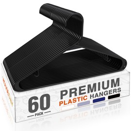 HOUSE DAY Black Plastic Hangers 60 Pack, Clothes Hangers with Non Slip Hooks, Durable & Space Saving Coat Hanger, Light-Weight Clothing Hanger, Perfect Closet Organizer for Everyday Use