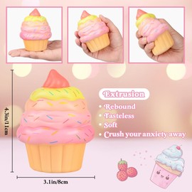 DJLLA Pack of 4 Squishy Ice Cream Toys, Stress Relief, Anxiety, Autism, Squishies Toy, Beautiful Kawaii Soft Sensory Toy for Girls, Children and Adults, Christmas Birthday Gifts