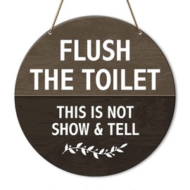 Bathroom Wall Art Decor Sign, Funny Bathroom Decor for Home Toilet Powder Room Restroom Decorations, Rustic Country Shower Wooden Hanging Sign, Flush The Toilet