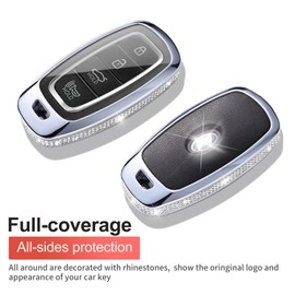 SHANGHONG - Funda para llavero con llavero de piel auténtica compatible con Hyundai Sonata Santa fe Tucson 2022 2021 2020 (modelo 2, negro)