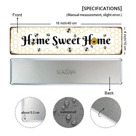 Home Sweet Home Metal Tin Sign Positive Quote Wall Art Decoration Inspirational Bee Painting Home Farmhouse Kitchen Living Room Bedroom Bathroom Coffee Corner Decor Novelty Gift 16" x 4"