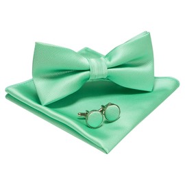 JEMYGINS Men's Plain Bow Tie and Pocket Square with Cufflinks, mint green 2