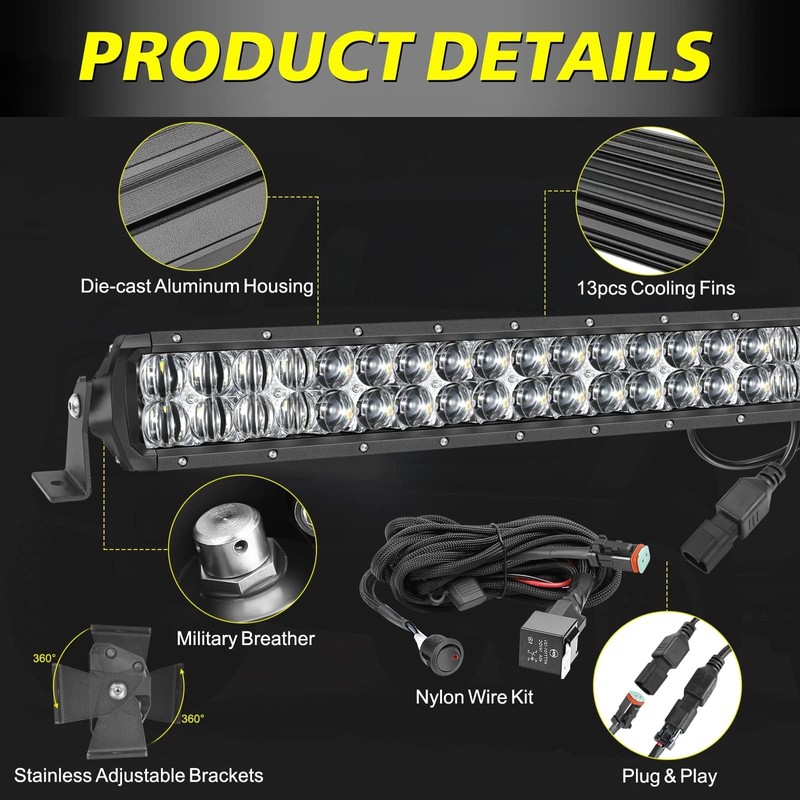 20 Inch LED Light Bar Kit, AKD Part 200W 5D