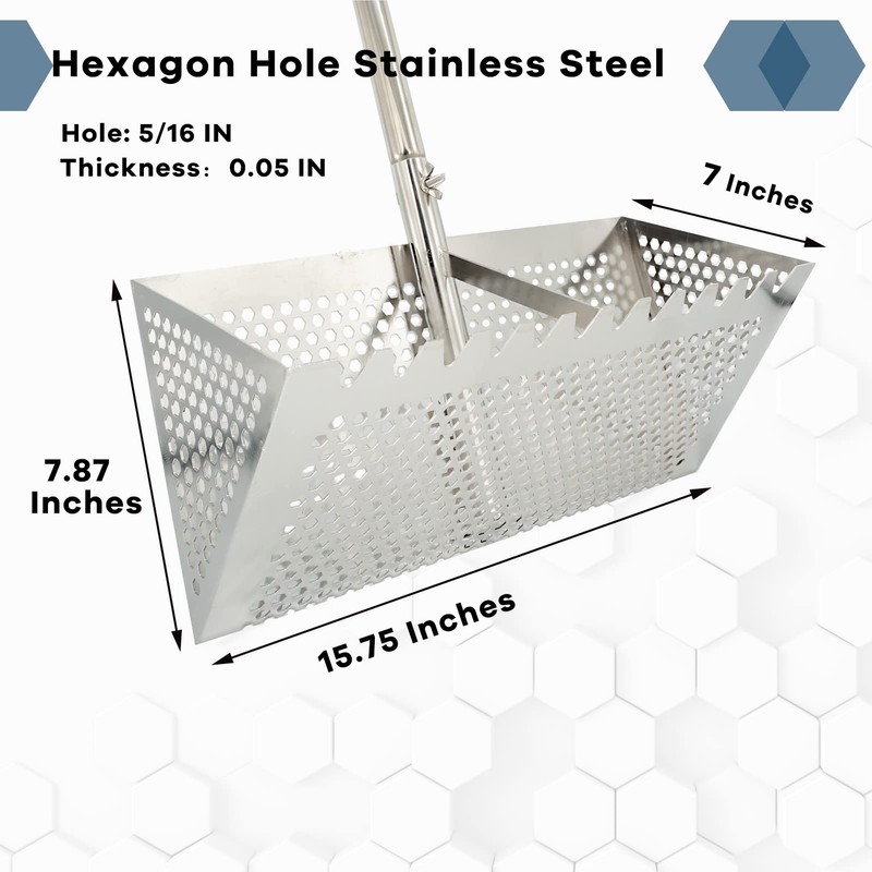 Sand Fleas Rake, Stainless Steel Sand Sifter, Detachable 47 Inches