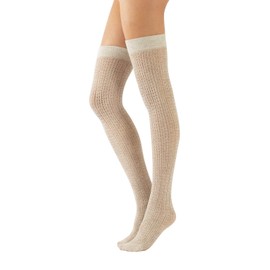 CALZITALY Knitted Overknee Stockings Made of Cotton with Rib Pattern, Grey, Blue, Black, Beige, Made in Italy, Rib - Beige