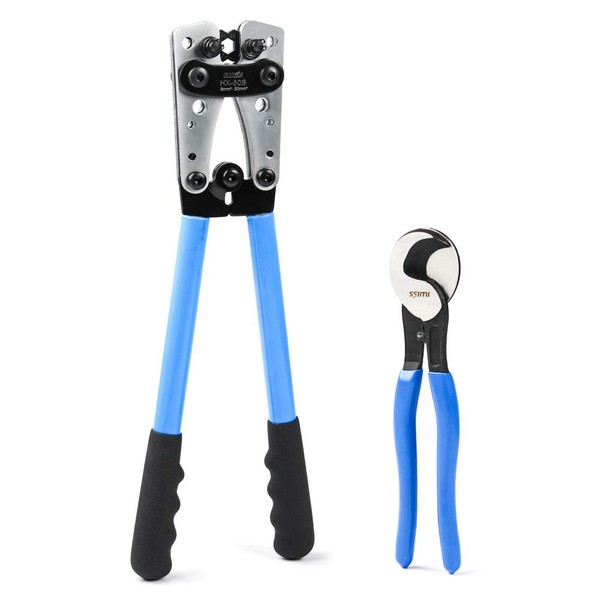 iCrimp Battery Cable Lug Crimping Tool for 8, 6, 4, 2, 1, 1/0 AWG Heavy Duty Wire Lugs, Battery Terminal, Copper Lugs with Wire Shear Cutter