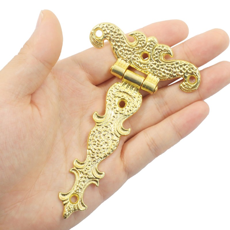 Unlorspy 4Pcs Antique Gold Medieval Door Hinges, 4.45" x 2.72"
