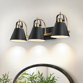PAZALA Black Gold Vanity Light Fixture - 3 Lights Modern Bathroom Vanity Lights Over Mirror 24 Inch, Bathroom Wall Lighting E26 Base