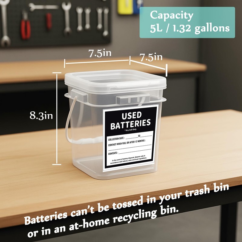 Battery Recycling Container with Battery Testers for Household Batteries, QHAND