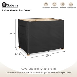 Sobana Outdoor Raised Garden Bed Winter Cover with Transparent PVC Top Window,Waterproof Heavy Duty Cover with Split Zipper for 48 x 24 x 30 inch Elevated Wood Planter Box Stand(Black,Cover only)