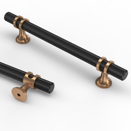 Asidrama 10 Pack 5 Inch(128mm) Knurled Matte Black and Champagne Bronze Kitchen Cabinet Handles, Cabinet Pulls Kitchen Cabinet Hardware Cupboard Handles Drawer Pulls