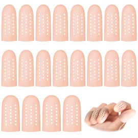 Nuanchu 20 Pcs Gel Finger Cots Finger Protectors Silicone Caps Breathable Gel Cots Holes Silicone Toe Sleeves for Eczema Wounds Cracking Blisters Broken Arthritis(Nude Color)