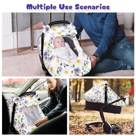 DAYEEBALL Baby Car Seat Cover, Windproof Carseat Cover for Infant Girls, Infant Breathable Carseat Canopy, Compatible with Most Baby Car Seat, White Daisy