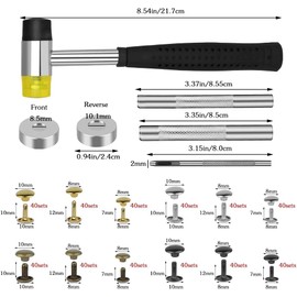TLKKUE 480 Set Leather Rivets Kit 4 Colors Double Cap Rivets 3 Sizes Rivets for Leather with Rubber Hammer Fixing Tool Kit 4 Piece for DIY Leather Craft Clothes Shoes Decoration and Repair