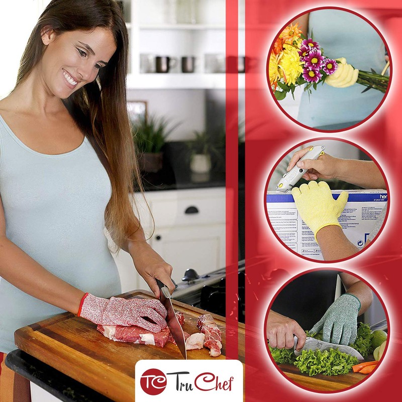 TruChef Cut Resistant Gloves - 3 Pack, Food Grade, Fits