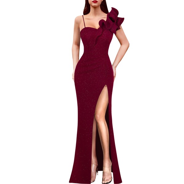 VFSHOW Womens Elegant Ruffle One Shoulder Strap Formal Prom Wedding