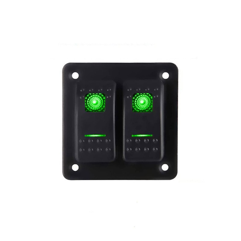 2 Gang Rocker Switch Panel 12‑24V Green LED Universal for