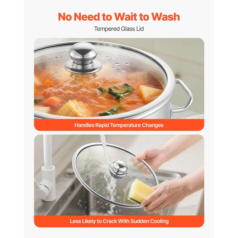 21 Quart Stainless Steel Stockpot with Glass Lid PFOA &