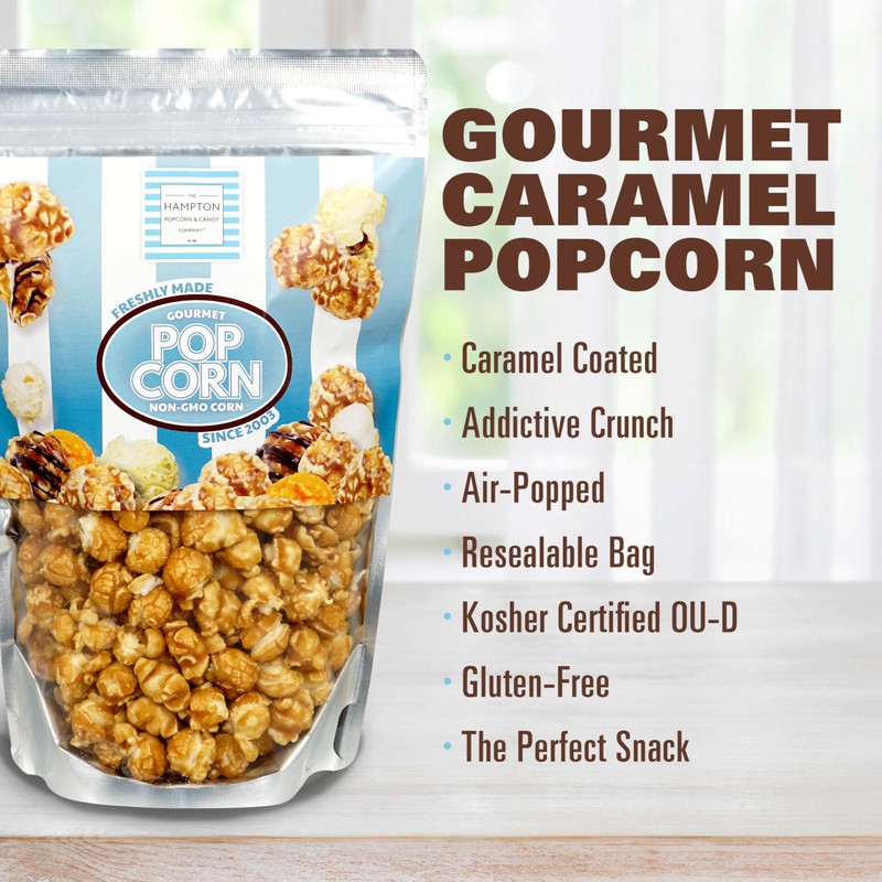 The Hampton Popcorn Company Caramel Popcorn Resealable Zip Bag, 9.5