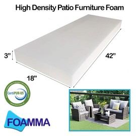 Foamma High Density Outdoor Cushion Replacement for Patio Furniture Premium Comfort and Support 3” x 18” x 42” Cover Not Included