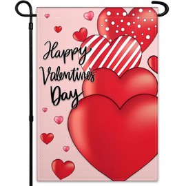 Happy Valentines Day Garden Flag 12x18 Double Sided 3 Ply Pink Heart Garden Flag for Outside House Anniversary Wedding Farmhouse Outdoor Yard Garden Holiday Decorations