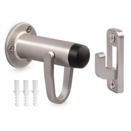 HOMOTEK Heavy Duty Latch Hook Stop,Door Holder Stopper with Sound Dampening Rubber Bumper Wall Mounted, Brushed Satin Nickel, 1 Pack