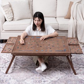 TEAKMAMA 1500 Piece Wooden Jigsaw Puzzle Board with 4 Drawers, Folding Puzzle Table with Protective Cover, Puzzle Board with Legs, Multifunctional Puzzle Board for Adults, 34W x 26.3D, Chocolate Brown