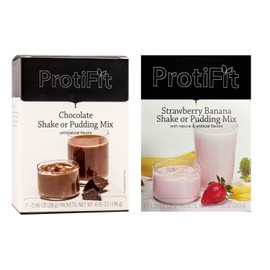 PROTIFIT - High Protein Chocolate & Strawberry Banana Pudding & Shake Mix 2 Pack, 15g Protein, Low Calorie, Low Fat, Low Carb, Aspartame Free, Idea Protein Compatible, Meal Replacement, 7 Servings Per Box, (2 Pack)