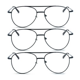 EYE ZOOM 3 Pack Metal Frame Aviator Style Reading Glasses with Spring Hinge (Navy Blue, Strength: +1.50)