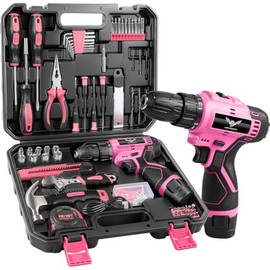 JENABOM Tool Set - 12V Cordless Drill Set, 151 Piece Home Tools Kit With Pink Power Drill, Hand Tool Kits for Men & Women, Perfect for Homeowner, Diyer, Handyman