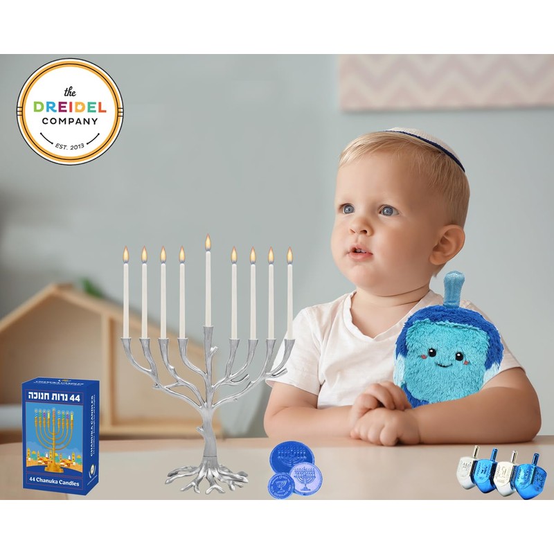 The Dreidel Company White Hanukkah Candles Jerusalem Design Menorah Chanukah