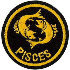 Pisces Zodiac Horoscope embroidered Patch (Black/Gold) 5cm Dia